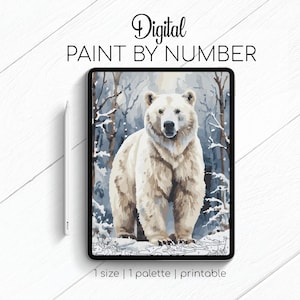 White Polar Bear - Paint By Number for Procreate - Color By Numbers Digital Kit - Brain Yoga
