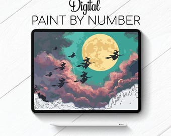 Witches - Gothic - Paint By Number for Procreate - Color By Numbers Digital Kit - Brain Yoga