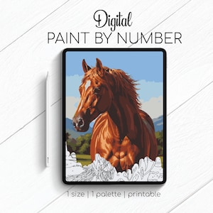 Beautiful Brown Horse - Paint By Number for Procreate - Color By Numbers Digital Kit - Brain Yoga
