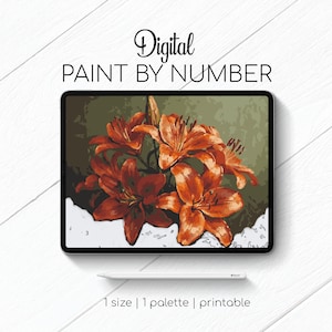 Red Lilies - Floral - Paint By Number for Procreate - Color By Numbers Digital Kit - Brain Yoga