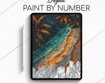 Sea Shore Beach - Landscape - Paint By Number for Procreate - Color By Numbers Digital Kit - Brain Yoga