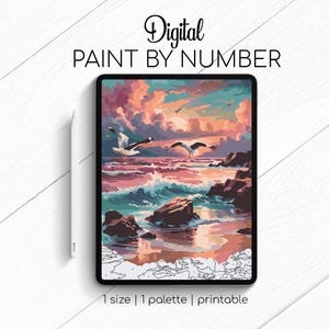 Sea Shore Landscape - Paint By Number for Procreate - Color By Numbers Digital Kit - Brain Yoga