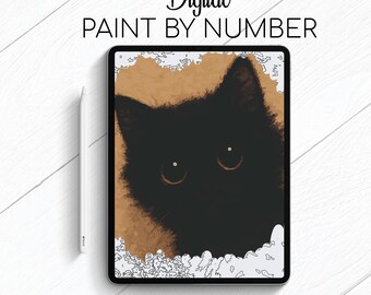 Cute Black Kitten - Paint By Number for Procreate - Color By Numbers Digital Kit - Brain Yoga