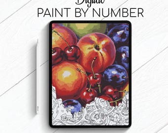 Frutas de verano - Pintar por números para Procreate - Kit digital para colorear por números - Yoga mental