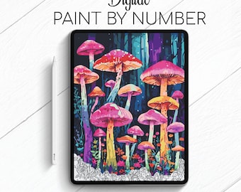 Magic Forest Mushrooms - Fantasy Landscape - Paint By Number for Procreate - Color By Numbers Digital Kit - Brain Yoga