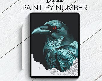 Raven in th Dark - Paint By Number for Procreate - Color By Numbers Digital Kit - Brain Yoga