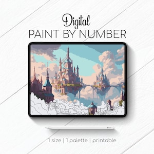 Sky City - Landscape - Paint By Number for Procreate - Color By Numbers Digital Kit - Brain Yoga