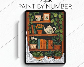 Estantería - Pintar por números para Procreate - Kit digital para colorear por números - Yoga cerebral