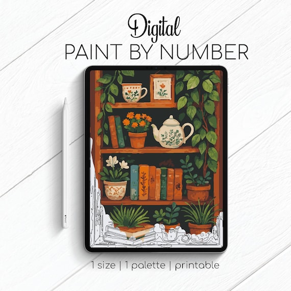 Book Shelf - Paint By Number for Procreate - Color By Numbers Digital Kit - Brain Yoga