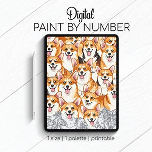 Corgi Crowd - Dog - Paint By Number for Procreate - Color By Numbers Digital Kit - Brain Yoga