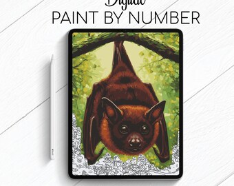 Cute Bat - Paint By Number for Procreate - Color By Numbers Digital Kit - Brain Yoga