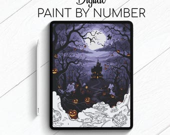 Haloween Creepy House - Paint By Number for Procreate - Color By Numbers Digital Kit - Brain Yogaea