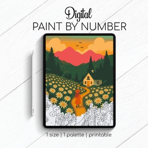 Fairy Tale Daisy Road - Landscape - Paint By Number for Procreate - Color By Numbers Digital Kit - Brain Yoga