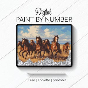 Running Mustang Horses - Paint By Number for Procreate - Color By Numbers Digital Kit - Brain Yoga