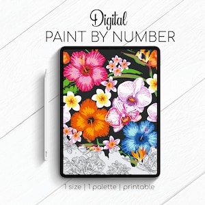 Tropical Flowers - Paint By Number for Procreate - Color By Numbers Digital Kit - Brain Yoga