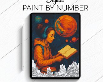 Me encanta leer - Amante de los libros - Pintar por números para Procreate - Kit digital para colorear por números - Yoga cerebral