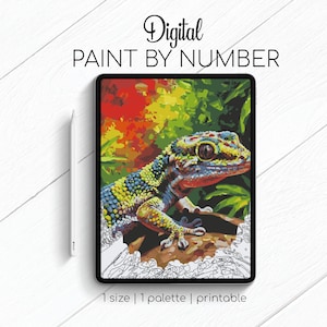 Tropical Gecko - Paint By Number for Procreate - Color By Numbers Digital Kit - Brain Yoga