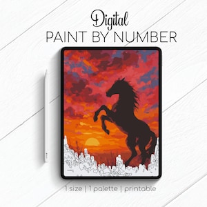 Horse dancing on Sunset - Paint By Number for Procreate - Color By Numbers Digital Kit - Brain Yoga