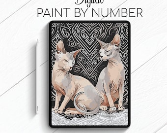 Sphynx Cats - Cat - Paint By Number for Procreate - Color By Numbers Digital Kit - Brain Yoga