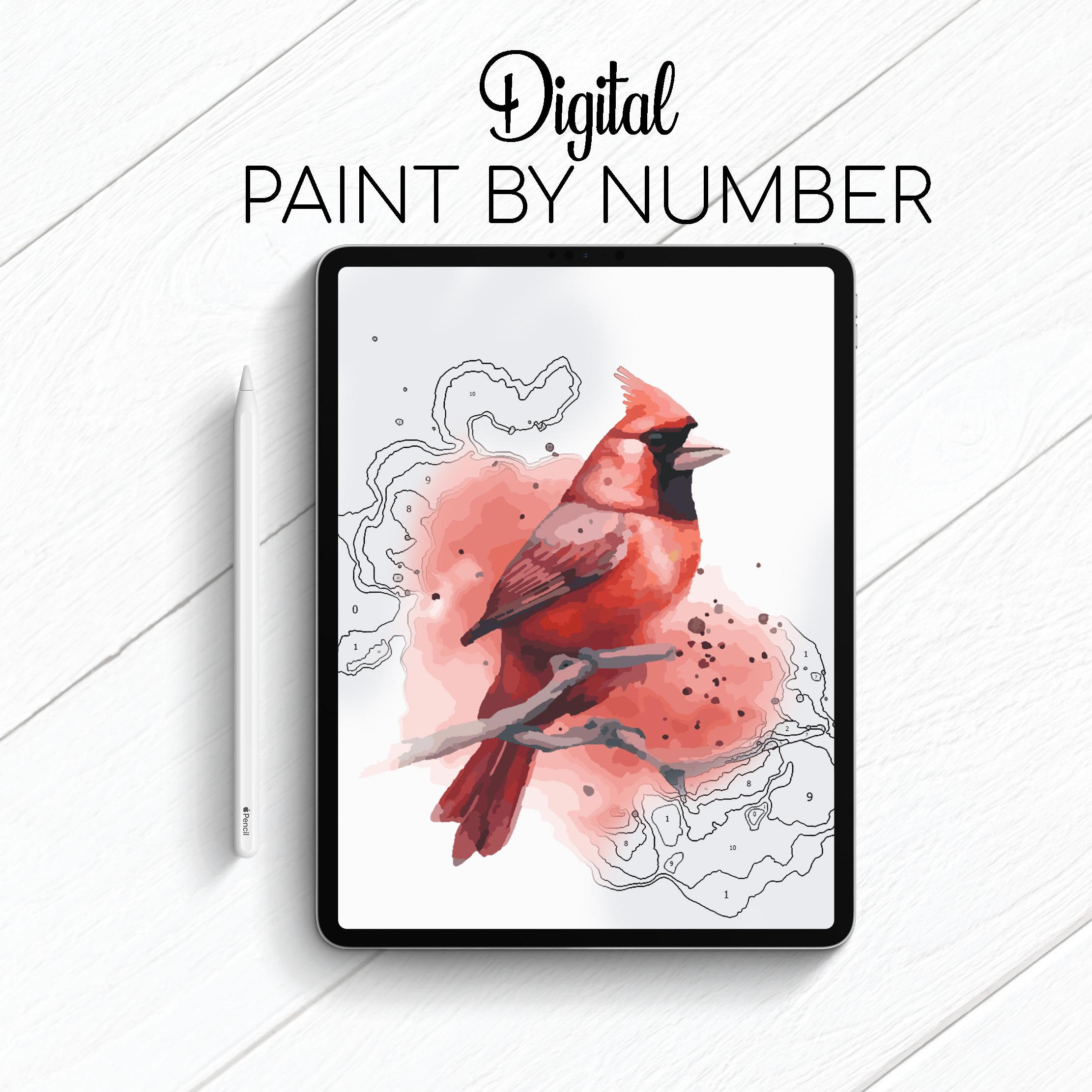 Procreate向け赤いカーディナルのナンバー塗り絵 – iPad・Fresco・Sketchbook対応デジタルカラーリングキット