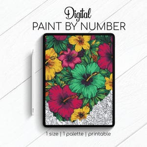 Tropical Flowers Pattern - Paint By Number for Procreate - Color By Numbers Digital Kit - Brain Yoga