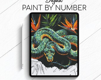 Green Snake - Paint By Number for Procreate - Color By Numbers Digital Kit - Brain Yoga
