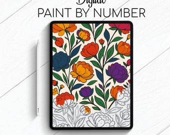 Floral Pattern Renaissance - Paint By Number for Procreate - Color By Numbers Digital Kit - Brain Yoga