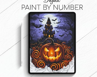 Haloween Creepy Pumpkin - Paint By Number for Procreate - Color By Numbers Digital Kit - Brain Yogaea