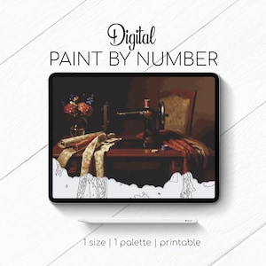 Vintage Sewing Machine Table - Still-Life - Paint By Number for Procreate - Color By Numbers Digital Kit - Brain Yoga