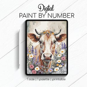 Cute Cow - Farm Animals - Paint By Number for Procreate - Color By Numbers Digital Kit - Brain Yoga
