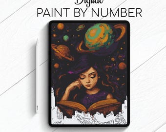 Soñador de libros - Amante de los libros - Pintura por números para Procreate - Kit digital para colorear por números - Yoga cerebral
