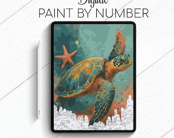 Ocean Turtle - Paint By Number for Procreate - Color By Numbers Digital Kit - Brain Yoga