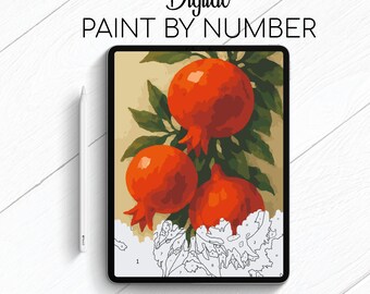 Pomegranates - Paint By Number for Procreate - Color By Numbers Digital Kit - Brain Yoga