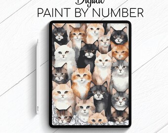 Nineteen Cats - Cat - Paint By Number for Procreate - Color By Numbers Digital Kit - Brain Yoga