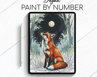 A Fox and the Moon - Paint By Number for Procreate - Color By Numbers Digital Kit - Brain Yoga