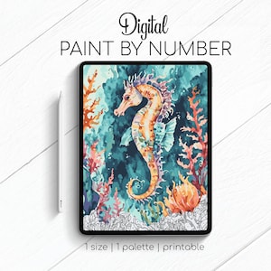 Sea Horse - Paint By Number for Procreate - Color By Numbers Digital Kit - Brain Yoga