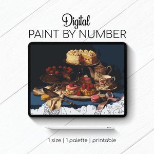 Vintage Dessert Table - Still-Life - Paint By Number for Procreate - Color By Numbers Digital Kit - Brain Yoga
