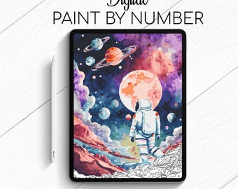 Outer Space - Astronaut - Paint By Number for Procreate - Color By Numbers Digital Kit - Brain Yoga