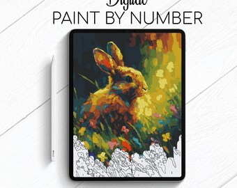 Cute Rabbit - Paint By Number for Procreate - Color By Numbers Digital Kit - Brain Yoga