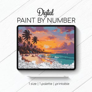 Ocean Eden Sunrise  - Landscape - Paint By Number for Procreate - Color By Numbers Digital Kit - Brain Yoga