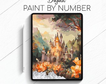 Magic Castle - Fantasy Landscape - Paint By Number for Procreate - Color By Numbers Digital Kit - Brain Yoga