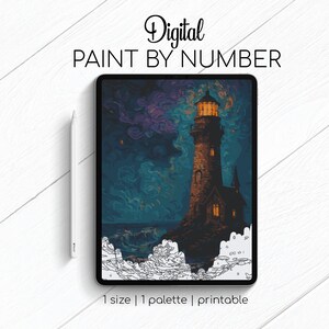 Lighthouse - Landscape - Paint By Number for Procreate - Color By Numbers Digital Kit - Brain Yoga