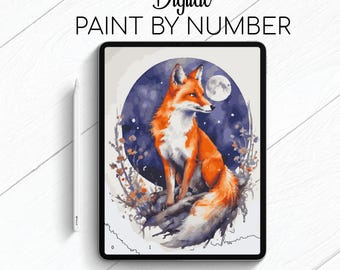 Fox and the Moon - Paint By Number for Procreate - Color By Numbers Digital Kit - Brain Yoga