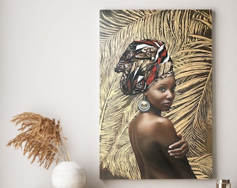 Print African | Print Black Girl | African Wall Art | Bright African Woman | Original Girl Print on Canvas | African shawl