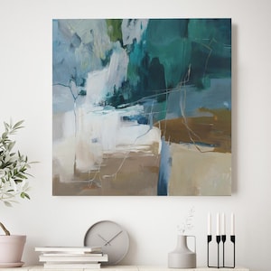 Abstract Teal Print | Teal Blue Beige Art | Original Teal Print |Green wall art | Blue White Brown Print | Abstract Teal Print | Influence 2