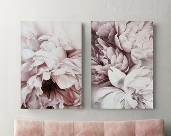 Bloemen afdrukken | Pioenrozen afdrukken | Romantische bloemen muurkunst | Felle bloemen muurkunst | Originele pioenrozenprint op canvas | Roze pioenrozen