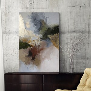Impresión abstracta gris verde / Impresión abstracta rosa verde oscuro / Arte abstracto original / Decoración de pared de oro crema / Impresión abstracta marrón Rima verde