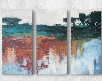 Print green abstract set of 3 wall art abstract nature | Abstract landscape tryptich | 3 piece wall art | Northern Forest 3 Triptych