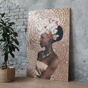 Print African | Print Black Girl | African Wall Art | Bright African Woman | Original Girl Print on Canvas | African shawl 2