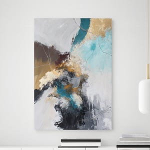 Print  teal abstract | Teal gray poster | Teal Gold wall art | Teal Gray Gold canvas wall art | Teal Gold wall art original | Blue Rime 2